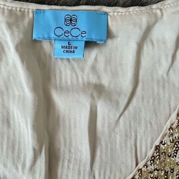 Cece V-Neck Sequin Lined Blouse- Size Large - Picture 3 of 8